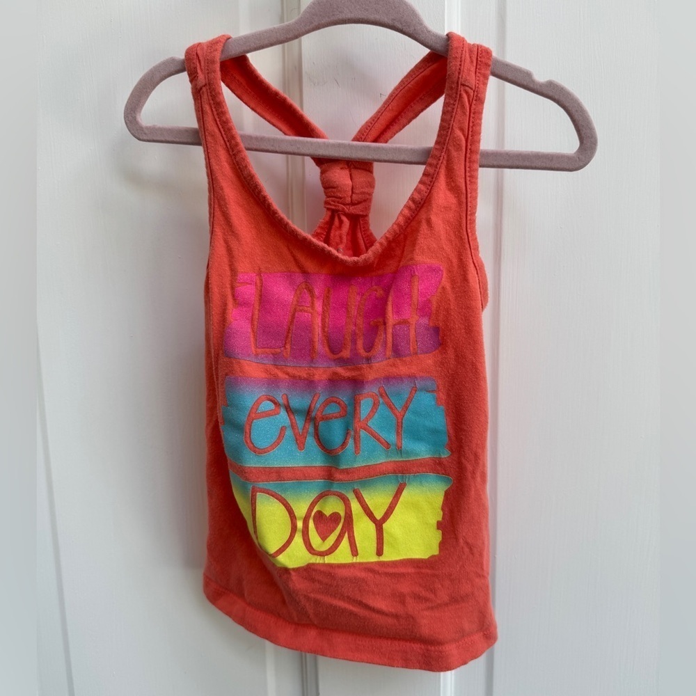 The Children’s Place XS 4 Girls Orange & Laugh Everyday Racerback Tank Top Shirt